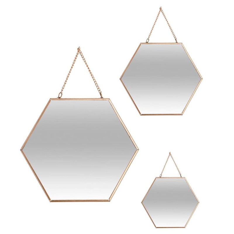 Set 3 espejos oro hexagonales 19,8x17,5cm/25x22,5cm/29,5x26cm Set 3 espejos oro hexagonales 19,8x17,5cm/25x22,5cm/29,5x26cm