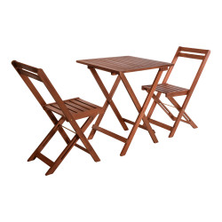 Set jardin mesa y dos sillas plegables madera acacia natural