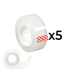 Pack de 5 rollos cinta adhesiva transparente (15mm x 10m) + 1 dispensador