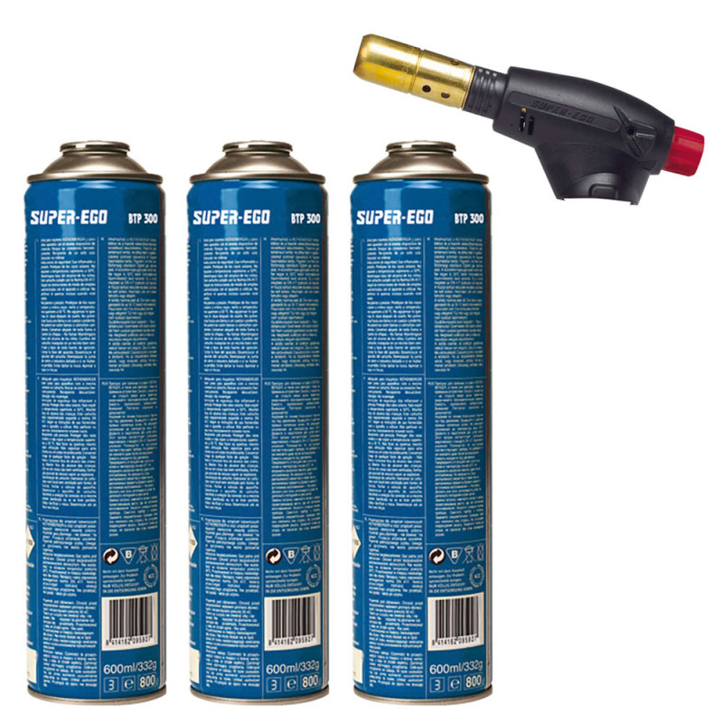Pack soplete segofire piezo + 3 botellas. multigas 300 600ml super ego Pack soplete segofire piezo + 3 botellas. multigas 300 600ml super ego