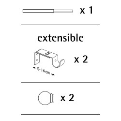 Kit barra cortina anillo extensible de 110 a 200cm plomo cintacor - storplanet