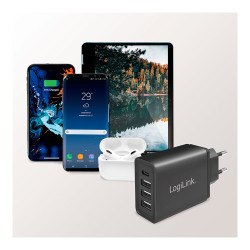 Cargador 27 w con 4 conexiones usb negro