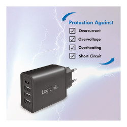 Cargador 27 w con 4 conexiones usb negro