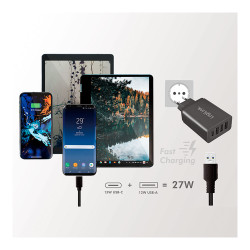 Cargador 27 w con 4 conexiones usb negro