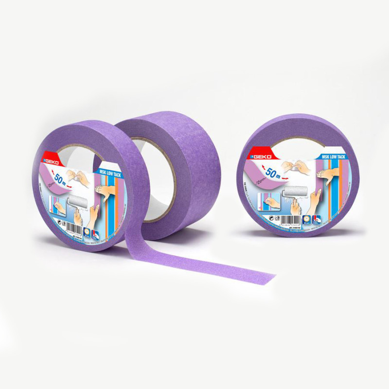 Cinta masking lila 50m x 25mm baja adhesividad para superficies delicadas Cinta masking lila 50m x 25mm baja adhesividad para superficies delicadas
