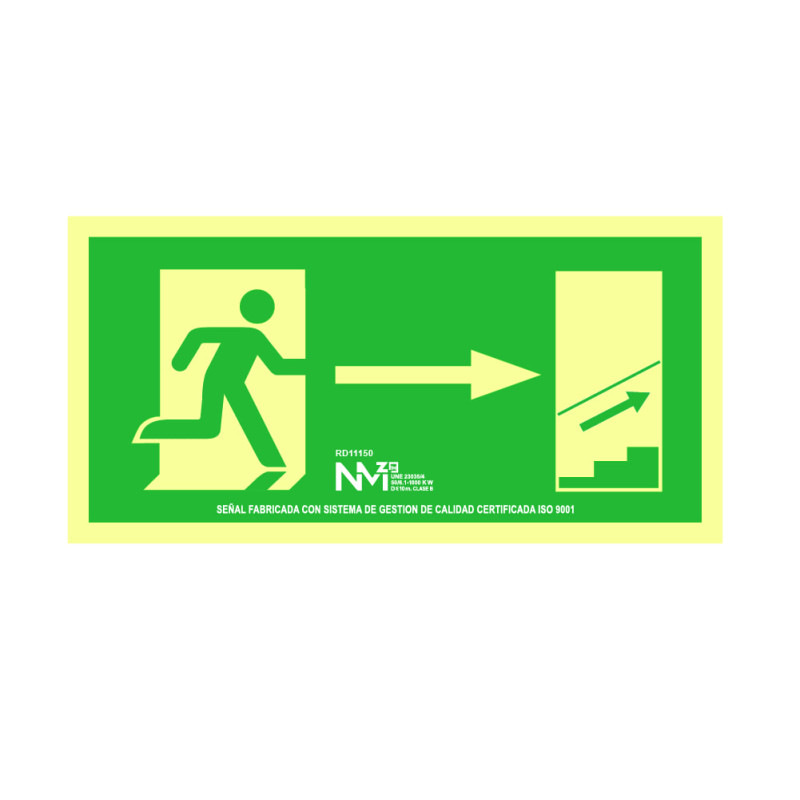 Cartel evacuación escalera arriba derecha pvc 0,7mm clase b 32x16cm b11150 normaluz Cartel evacuación escalera arriba derecha pvc 0,7mm clase b 32x16cm b11150 normaluz