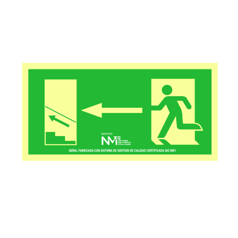 Cartel evacuación escalera arriba izquierda pvc 0,7mm clase b 32x16cm b11151 normaluz Cartel evacuación escalera arriba izquierda pvc 0,7mm clase b 32x16cm b11151 normaluz