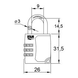 Candado c25s zinc 26mm. arco ø3mm con combinación ifam