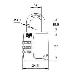 Candado c35s zinc 34,5mm. arco ø4,7mm con combinación ifam