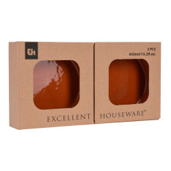 Set 2 cazuelas para aperitivos de barro color terracota 450ml ø15,5x3,8cm