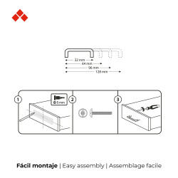 Blister con 4 tiradores de mueble tipo asa fabricado en zamak acabado níquel satinado mod. 153 entrepuntos 96mm rei