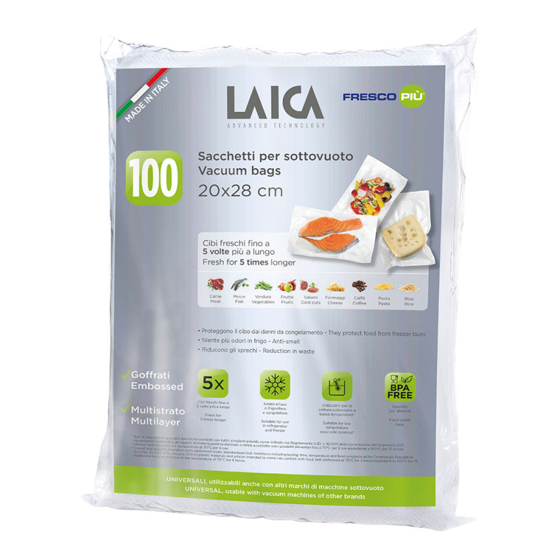 Paquete de 100 bolsas de conservacion al vacio 20x28cm vt3501 laica Paquete de 100 bolsas de conservacion al vacio 20x28cm vt3501 laica