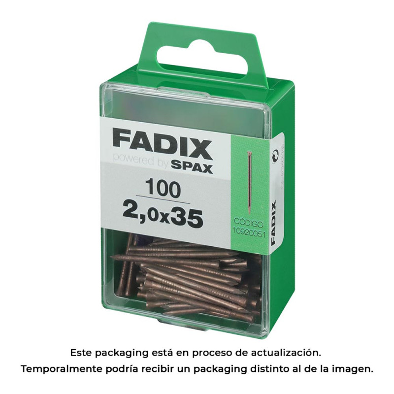 Caja m 100 unid. clavo de acero para rodapie 2,0x35mm fadix Caja m 100 unid. clavo de acero para rodapie 2,0x35mm fadix
