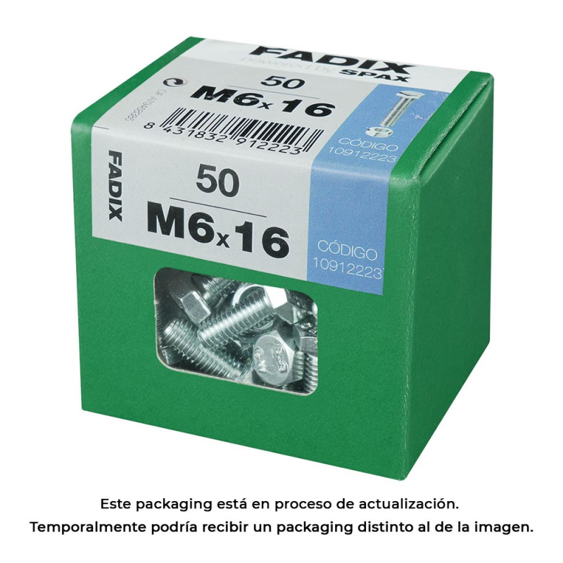 Caja l 50 unid. tornillo metrica cab hex+tuerca cinc m 6x16mm fadix Caja l 50 unid. tornillo metrica cab hex+tuerca cinc m 6x16mm fadix