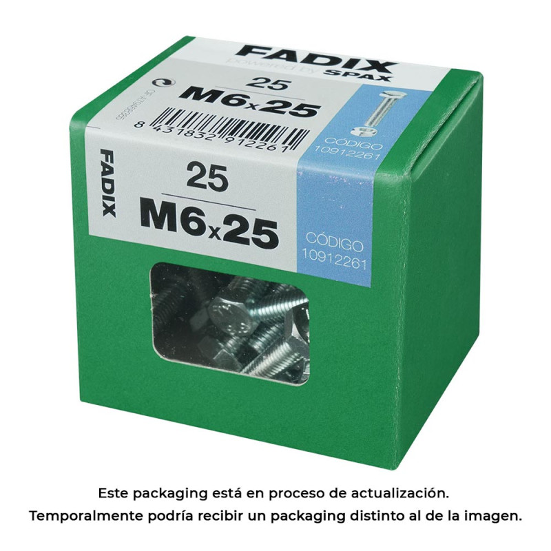 Caja l 25 unid. tornillo metrica cab hex+tuerca cinc m 6x25mm fadix Caja l 25 unid. tornillo metrica cab hex+tuerca cinc m 6x25mm fadix