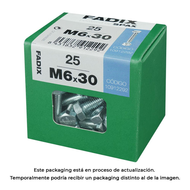 Caja l 25 unid. tornillo metrica cab hex+tuerca cinc m 6x30mm fadix Caja l 25 unid. tornillo metrica cab hex+tuerca cinc m 6x30mm fadix