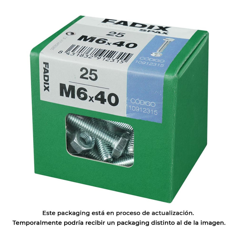 Caja l 25 unid. tornillo metrica cab hex+tuerca cinc m 6x40mm fadix Caja l 25 unid. tornillo metrica cab hex+tuerca cinc m 6x40mm fadix