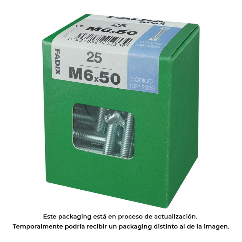 Caja l 25 unid. tornillo metrica cab hex+tuerca cinc m 6x50mm fadix Caja l 25 unid. tornillo metrica cab hex+tuerca cinc m 6x50mm fadix