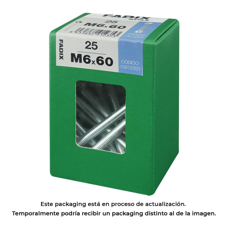 Caja l 25 unid. tornillo metrica cab hex+tuerca cinc 2m 6x60mm fadix Caja l 25 unid. tornillo metrica cab hex+tuerca cinc 2m 6x60mm fadix