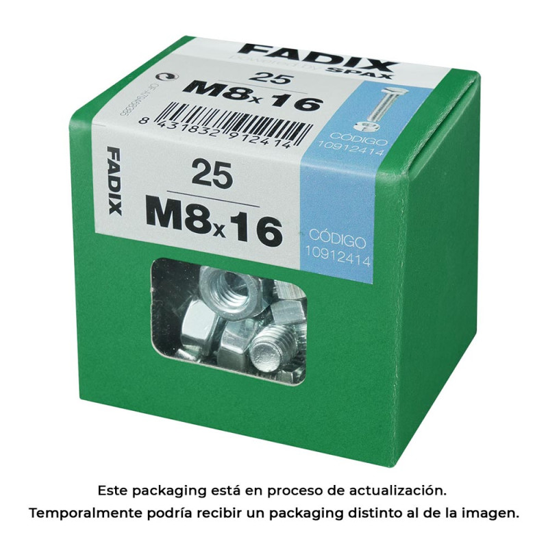 Caja l 25 unid. tornillo metrica cab hex+tuerca cinc 2m 8x16mm fadix Caja l 25 unid. tornillo metrica cab hex+tuerca cinc 2m 8x16mm fadix
