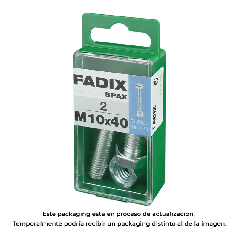 Caja s 2 unid. tornillo metrica cab hex+tuerca cinc m 10x40mm fadix Caja s 2 unid. tornillo metrica cab hex+tuerca cinc m 10x40mm fadix