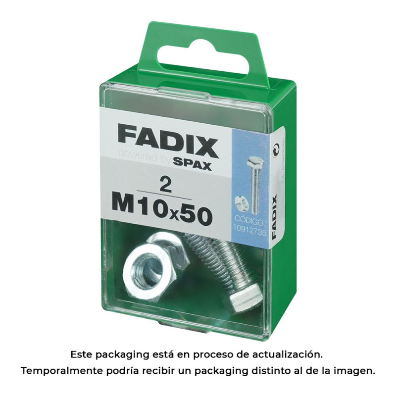 Caja m 2 unid. tornillo metrica cab hex+tuerca cinc m 10x50mm fadix Caja m 2 unid. tornillo metrica cab hex+tuerca cinc m 10x50mm fadix