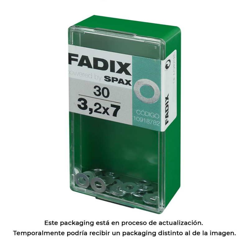 Caja s 30 unid. arandela plana cinc 3,2x7mm fadix Caja s 30 unid. arandela plana cinc 3,2x7mm fadix