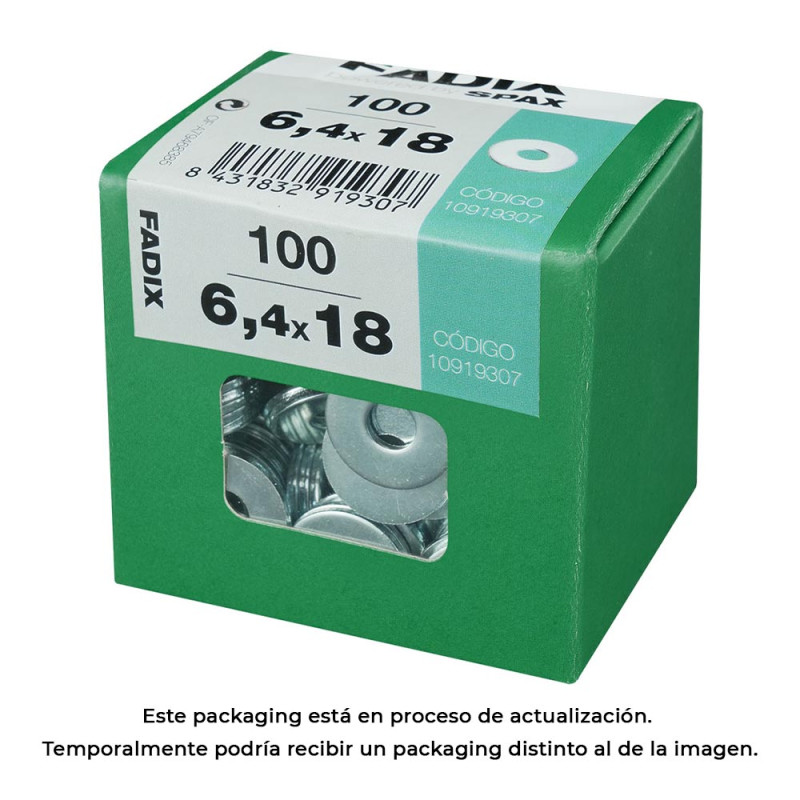 Caja l 100 unid. arandela plana ancha cinc 6,4x18mm fadix Caja l 100 unid. arandela plana ancha cinc 6,4x18mm fadix