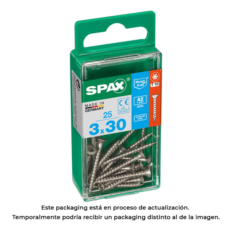 Caja 25 unid. tornillo madera spax cabeza plana inox a2 3,0x30mm spax Caja 25 unid. tornillo madera spax cabeza plana inox a2 3,0x30mm spax