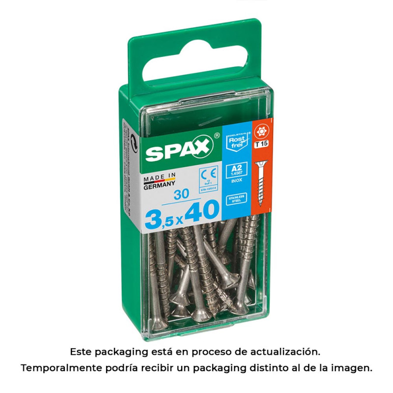 Caja 30 unid. tornillo madera spax cabeza plana inox a2 3,5x40mm spax Caja 30 unid. tornillo madera spax cabeza plana inox a2 3,5x40mm spax