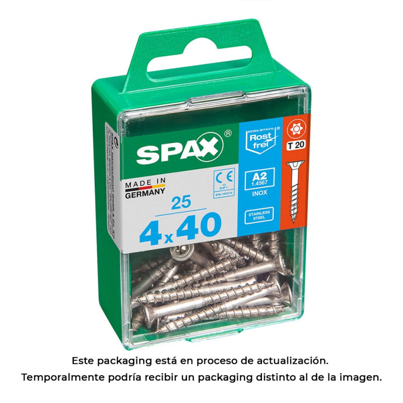 Caja 25 unid. tornillo madera spax cabeza plana inox a2 4,0x40mm spax Caja 25 unid. tornillo madera spax cabeza plana inox a2 4,0x40mm spax
