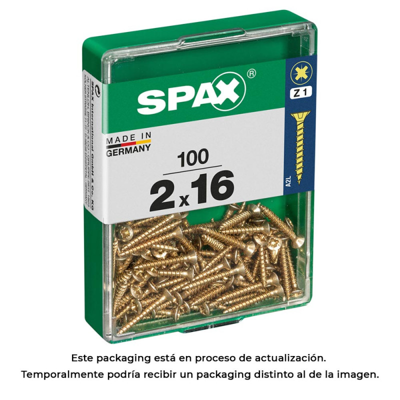 Caja 100 unid. tornillo madera spax cabeza plana yellox 2,0x16mm spax Caja 100 unid. tornillo madera spax cabeza plana yellox 2,0x16mm spax