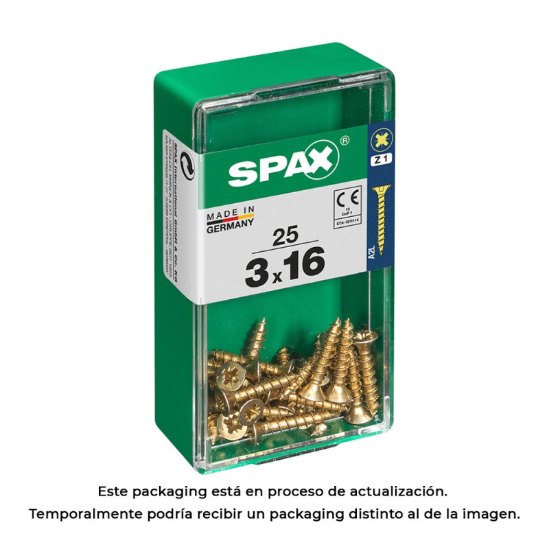 Caja 25 unid. tornillo madera spax cabeza plana yellox 3,0x16mm spax Caja 25 unid. tornillo madera spax cabeza plana yellox 3,0x16mm spax