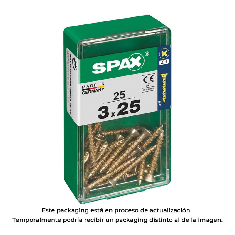 Caja 25 unid. tornillo madera spax cabeza plana yellox 3,0x25mm spax Caja 25 unid. tornillo madera spax cabeza plana yellox 3,0x25mm spax