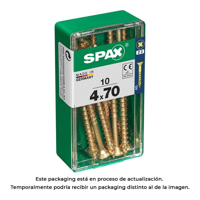 Caja 10 unid. tornillo madera cabeza plana yellox 4,0x70mm spax Caja 10 unid. tornillo madera cabeza plana yellox 4,0x70mm spax