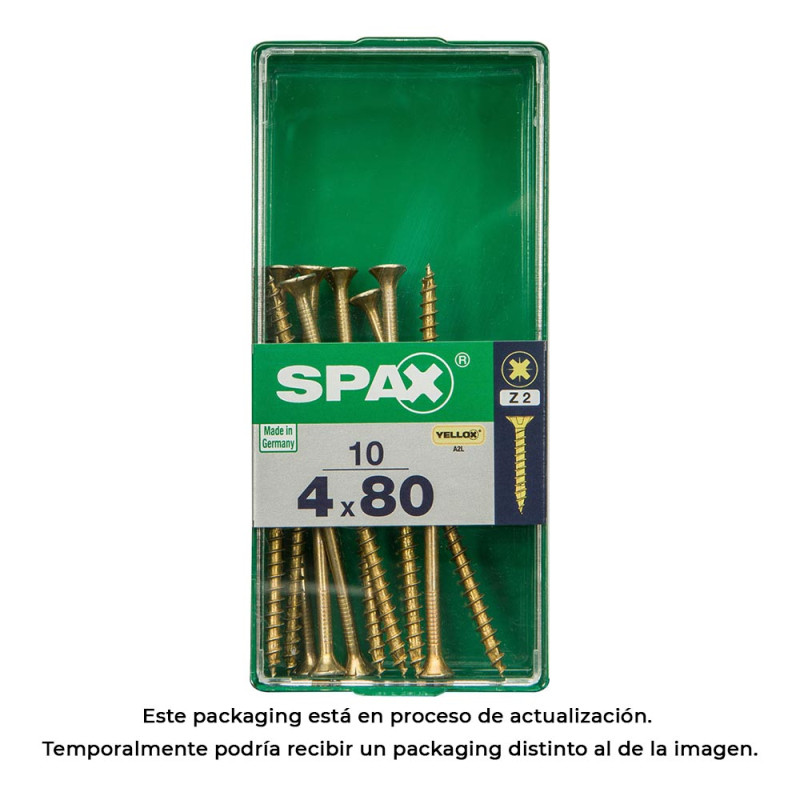 Caja 10 unid. tornillo madera cabeza plana yellox 4,0x80mm spax Caja 10 unid. tornillo madera cabeza plana yellox 4,0x80mm spax