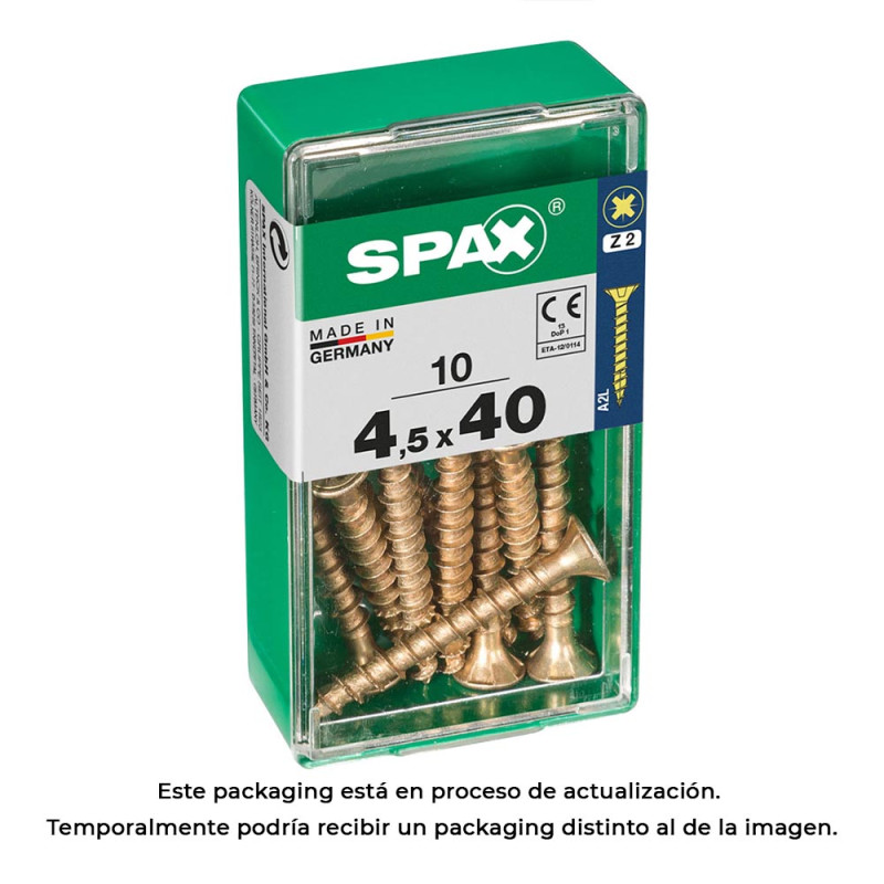 Caja 10 unid. tornillo madera cabeza plana yellox 4,5x40mm spax Caja 10 unid. tornillo madera cabeza plana yellox 4,5x40mm spax