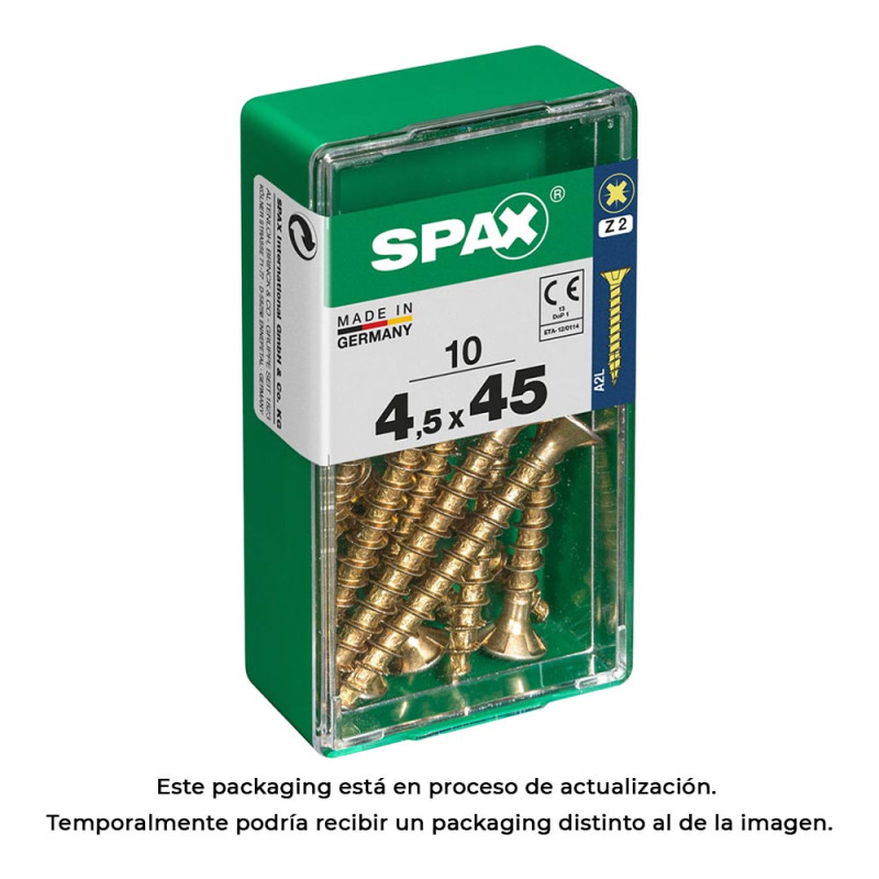 Caja 10 unid. tornillo madera cabeza plana yellox 4,5x45mm spax Caja 10 unid. tornillo madera cabeza plana yellox 4,5x45mm spax