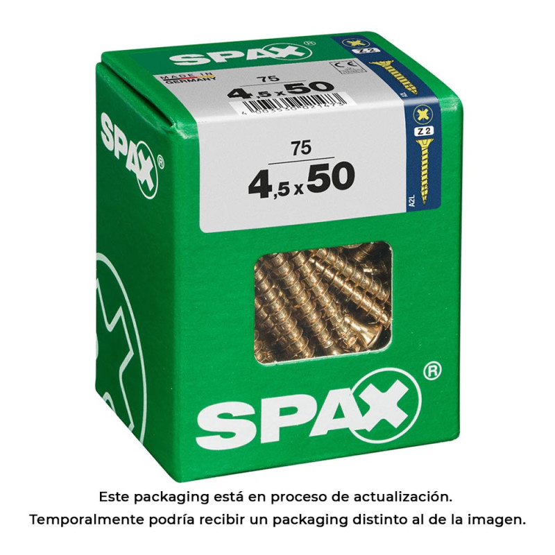 Caja 75 unid. tornillo madera cabeza plana yellox 4,5x50mm spax Caja 75 unid. tornillo madera cabeza plana yellox 4,5x50mm spax