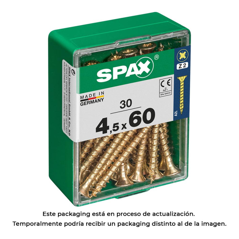 Caja 30 unid. tornillo madera cabeza plana yellox 4,5x60mm spax Caja 30 unid. tornillo madera cabeza plana yellox 4,5x60mm spax