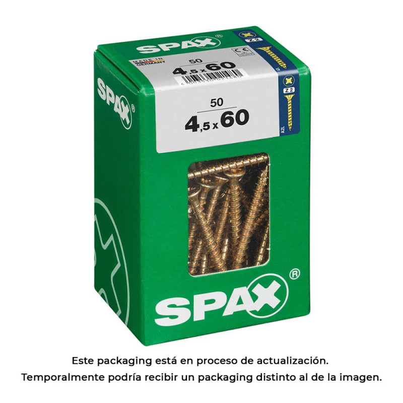 Caja 50 unid. tornillo madera cabeza plana yellox 4,5x60mm spax Caja 50 unid. tornillo madera cabeza plana yellox 4,5x60mm spax