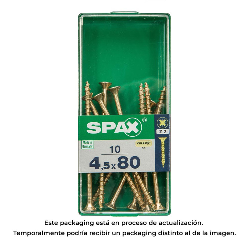 Caja 10 unid. tornillo madera cabeza plana yellox 4,5x80mm spax Caja 10 unid. tornillo madera cabeza plana yellox 4,5x80mm spax