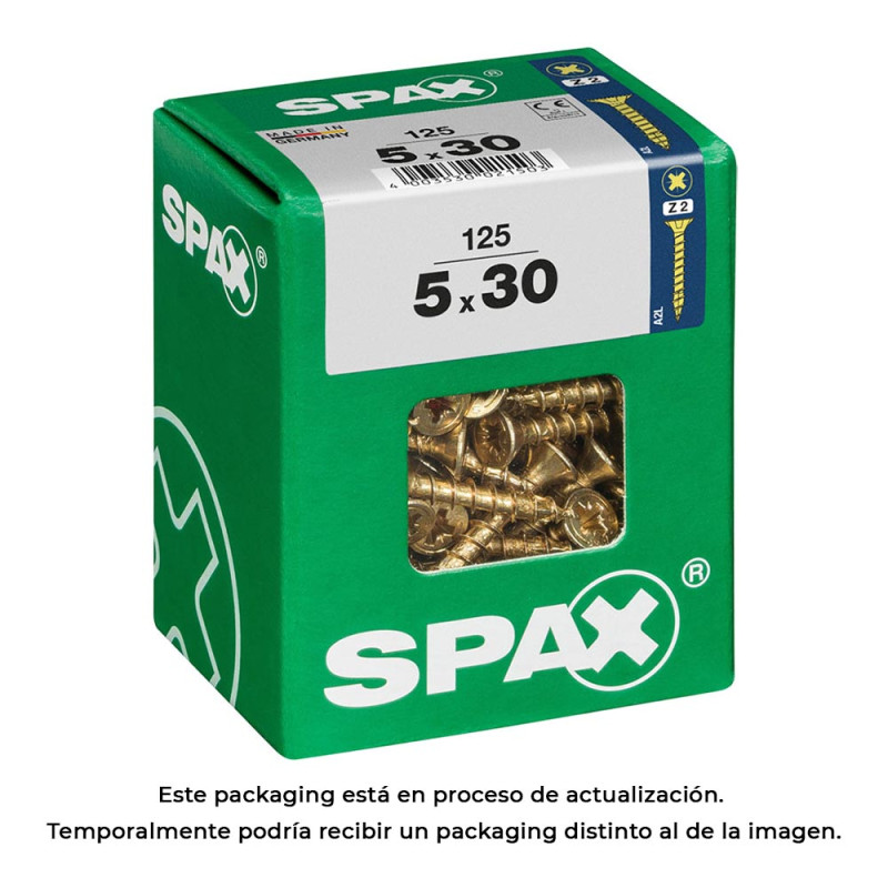 Caja 125 unid. tornillo madera cabeza plana yellox 5,0x30mm spax Caja 125 unid. tornillo madera cabeza plana yellox 5,0x30mm spax