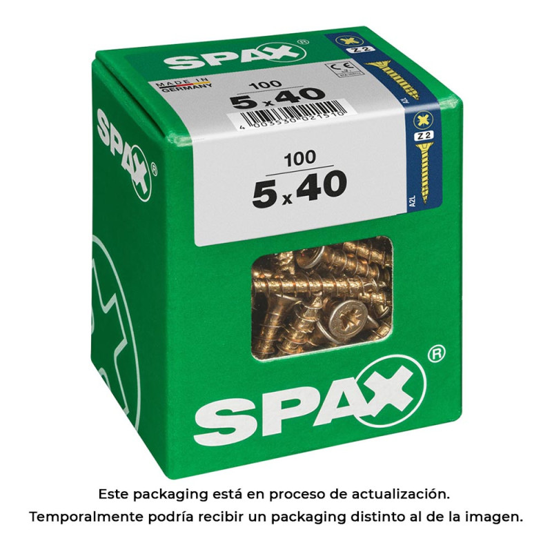 Caja 100 uds. tornillo madera spax cab. plana yellox 5,0x40mm spax Caja 100 uds. tornillo madera spax cab. plana yellox 5,0x40mm spax