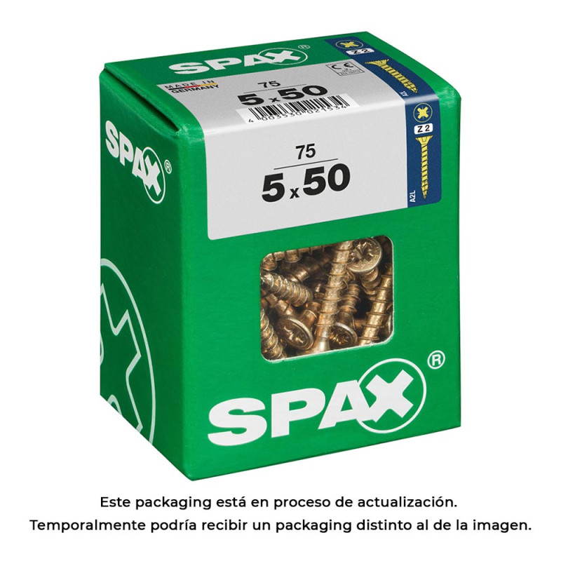 Caja 75 uds. tornillo madera spax cab. plana yellox 5,0x50mm spax Caja 75 uds. tornillo madera spax cab. plana yellox 5,0x50mm spax