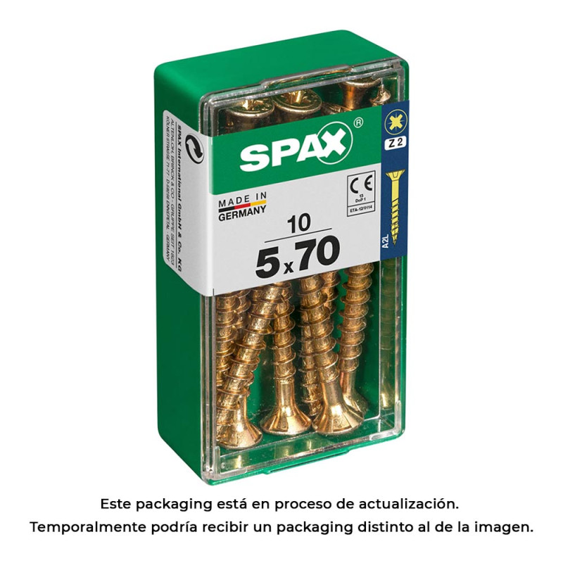 Caja 10 unid. tornillo madera cabeza plana yellox 5,0x70mm spax Caja 10 unid. tornillo madera cabeza plana yellox 5,0x70mm spax