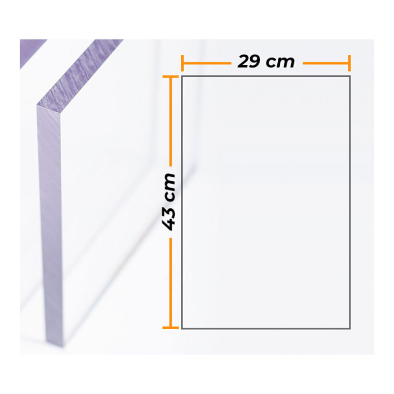 Placa policarbonato transparente 4mm - 29x43cm. Placa policarbonato transparente 4mm - 29x43cm.