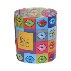Vela en vaso pop art ø7,5x8,4cm labios magic lights