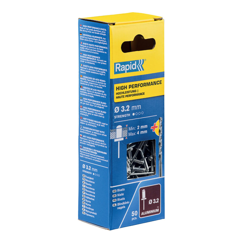 Blister 50 remaches ø3.2x8mm. alu+broca 5000383 rapid Blister 50 remaches ø3.2x8mm. alu+broca 5000383 rapid