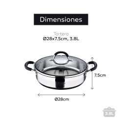 Tartera ø28x7,5cm 3,8l acero inoxidable con tapa foodies bgmp-1503-bk masterpro